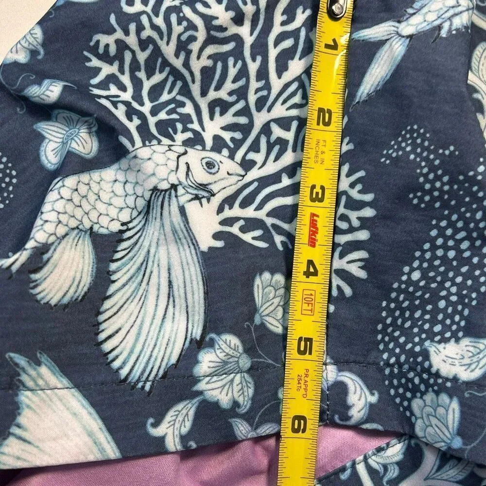 Psycho Tuna Men’s Medium Swim Shorts Pockets Blue Fish Sea Print